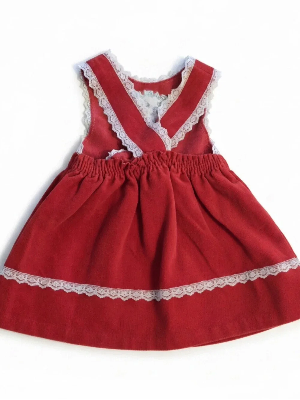 Vintage Y2K Custom Upcycle Embroidered aDORAble Red Corduroy Pinafore Dress 9-12